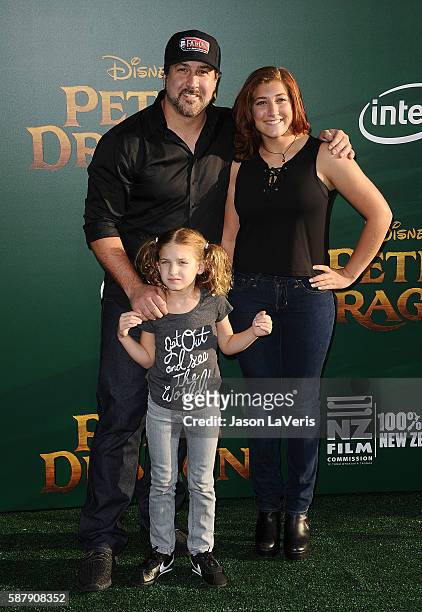 Singer Joey Fatone and daughters Briahna Joely Fatone and Kloey Alexandra Fatone attend the premiere of "Pete's Dragon" at the El Capitan Theatre on...