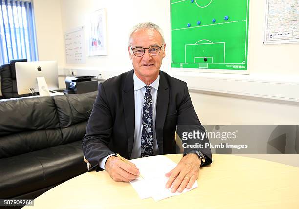 Claudio Ranieri Signs a New Contract with Leicester City at Belvoir Drive Training Complex on August 9 , 2016 in Leicester, United Kingdom.