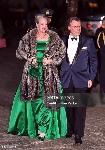 Queen Margrethe II of Denmark, and Prince Henrik of Denmark attend a Dinner at The Royal Palace, in Amsterdam as part of The 60th Birthday...