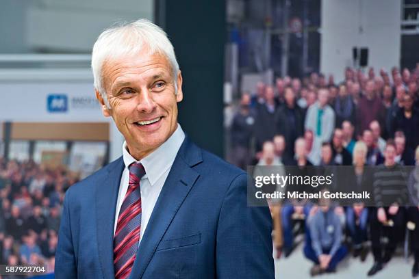 Wolfsburg, Germany Matthias Mueller, CEO of Volkswagen AG, attends a visit to Golf 7 and E-Golf production facility in Wolfsburg plant of german Car...