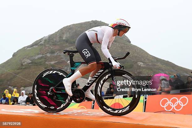 Lisa Brennauer of Germany starts the Cycling Road Women's Individual Time Trial on Day 5 of the Rio 2016 Olympic Games at Pontal on August 10, 2016...