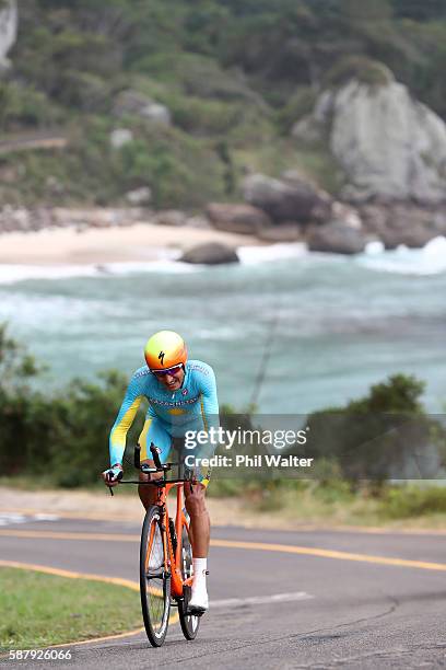 Andrey Zeits of Kazakhstan competes in the Cycling Road Men's Individual Time Trial on Day 5 of the Rio 2016 Olympic Games at Pontal on August 10,...