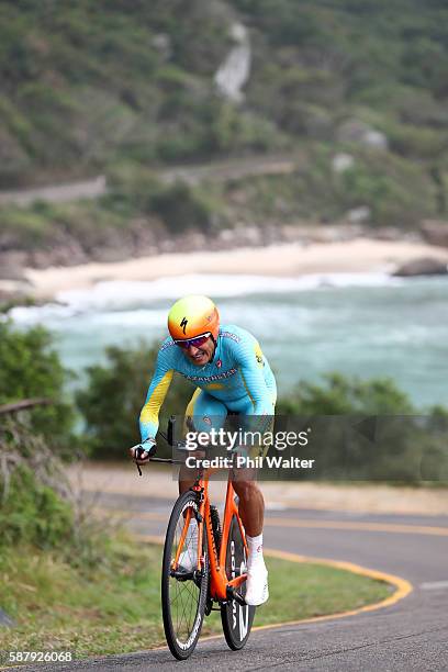 Andrey Zeits of Kazakhstan competes in the Cycling Road Men's Individual Time Trial on Day 5 of the Rio 2016 Olympic Games at Pontal on August 10,...