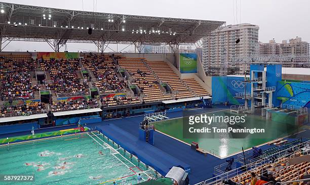 View during Men's Preliminary Round - Group A, Match 14 Greece vs Hungary at the Maria Lenk Aquatics Centre on August 10, 2016 in Rio de Janeiro,...