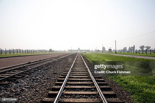 View of train tracks at a former concentration camp in the now Auschwitz-Birkenau State Museum, Oswiecem, Poland, July 29, 2016.