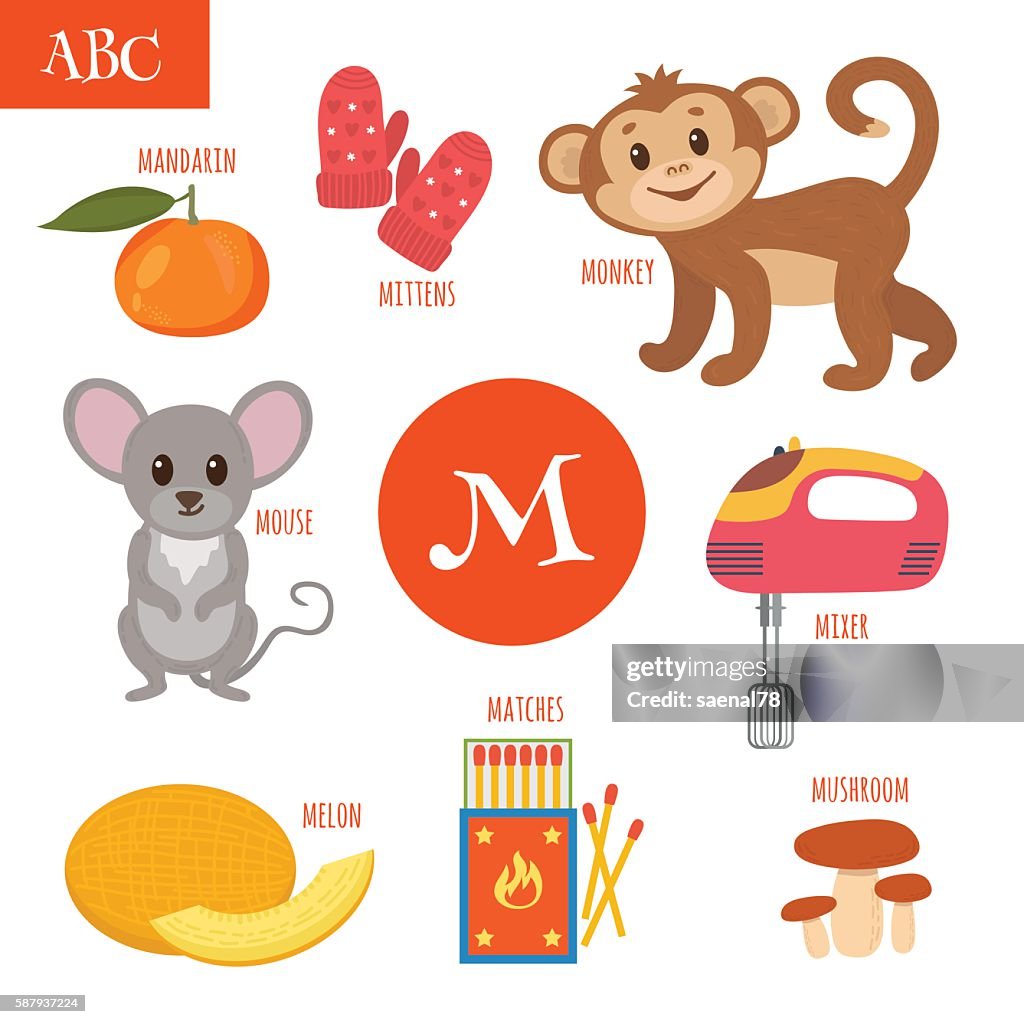 Letra M Alfabeto De Dibujos Animados Para Niños Ilustración de stock -  Getty Images