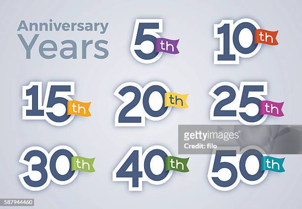 ilustraciones, imágenes clip art, dibujos animados e iconos de stock de números del año de celebración del aniversario - 25° aniversario