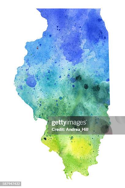 map of illinois with watercolor texture - raster illustration - lake michigan stock illustrations