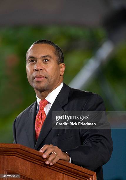 Massachusetts Governor Deval Patrick speaks at the inauguration of Drew Gilpin Faust as Harvard University's first woman president in Cambridge,...