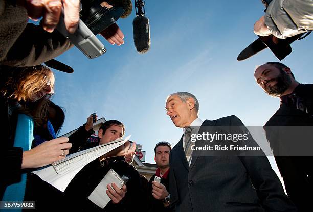 Republican presidential candidate and Texas Congressman Ron Paul campaigning at Sandy's Variety store in Manchester, NH on December 20, 2011.
