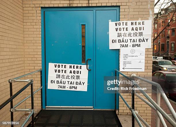 Voting signs outside a school gym in the South End section of Boston, MA on November 2, 2010.