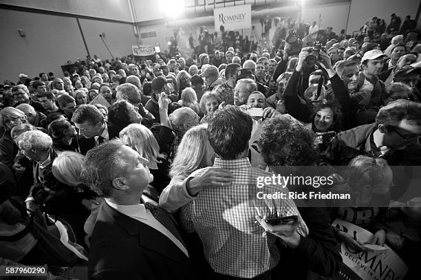 Republican presidential candidate MItt Romney at a campaign rally at Exeter High School in Exeter, NH on January 8, 2012.