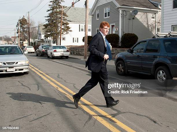 Joseph Kennedy III campaigning at Crivello's Crossing in Milford, MA on the 1st day of his campaign for the MA 4th Congressional District seat being...