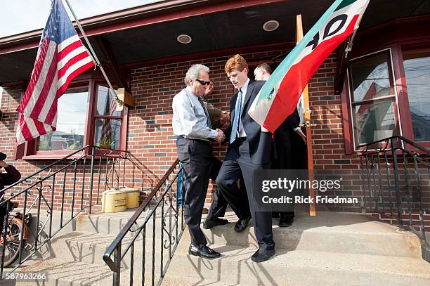 Joseph Kennedy III campaigning at Crivello's Crossing in Milford, MA on the 1st day of his campaign for the MA 4th Congressional District seat being...