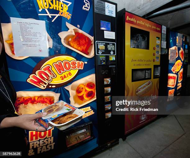 Vending machines that sell hot Kosher food at Fenway Park in Boston, MA during the final home game of the regular season between the Boston Red Sox...