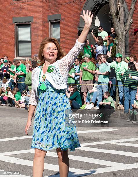 Gail Huff, wife of Senator Scott Brown marching in the St. Patrick's Day parade in South Boston, MA. On March 18, 2012. Huff is a former reporter for...