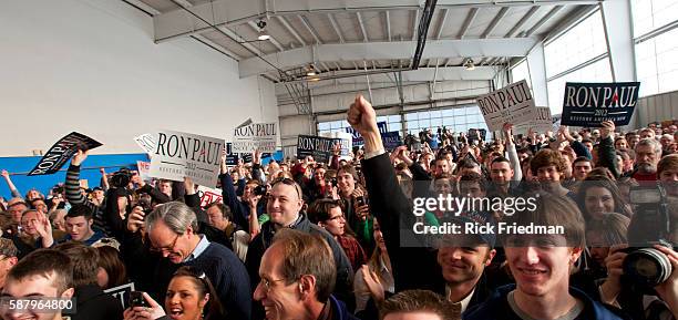Republican presidential candidate Congressman Ron Paul campaigning at a campaign rally at Nashua Airport in Nashua, NH on January 6, 2012.