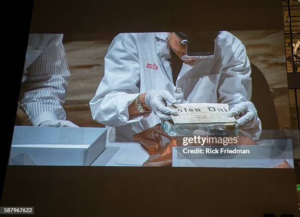 The contents of the time capsule buried in 1795 by MA Governor Samuel Adams and Paul Revere, that was the cornerstone of the Massachusetts State...