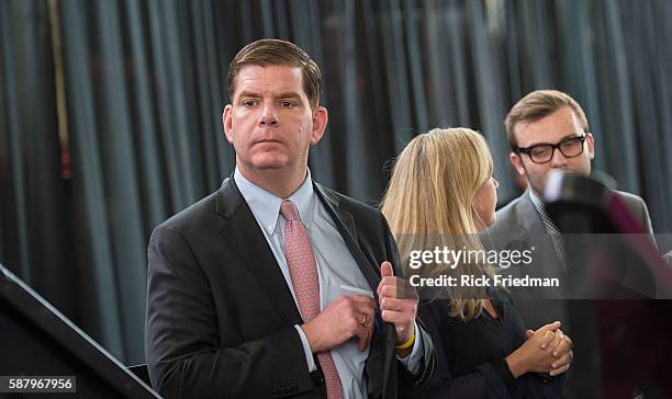 Boston Mayor elect Martin J. Walsh, the day before he is sworn in as Boston's new mayor, with his girlfriend Lorrie Higgins, at a seniors luncheon...