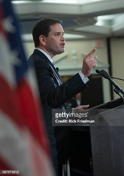 Senator and Republican presidential candidate Marco Rubio speaking at the New Hampshire Republican Party First in the Nation Republican Leadership...