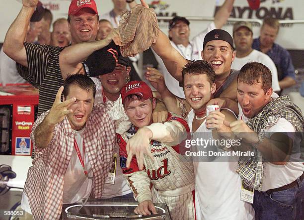 Dale Earnhardt Jr. Celebrates with his friends after winning the NASCAR Winston Cup Pepsi 400 at the Daytona International Speedway, Daytona,...