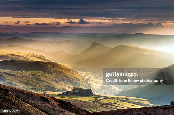 derbyshire landscape in morning light - peak district national park stock pictures, royalty-free photos & images