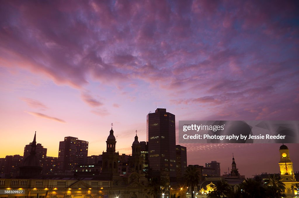 Sunset over Plaza de Armas, Santiago, Chile