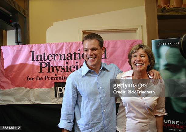 Actor Matt Damon with his mother Nancy Carlson Paige, at the premier of his new film "The Bourne Supremacy" at the Loews Theatre in Boston. The...