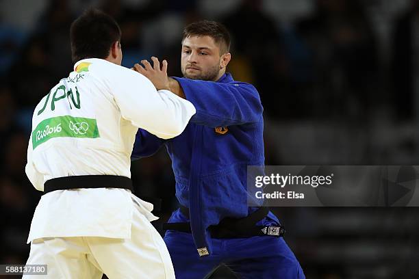 Marc Odenthal of Germany competes against Mashu Baker of Japan during a Men's-90kg bout on Day 5 of the Rio 2016 Olympic Games at Carioca Arena 2 on...