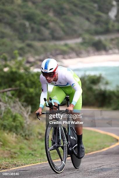 Primoz Roglic of Slovenia competes in the Cycling Road Men's Individual Time Trial on Day 5 of the Rio 2016 Olympic Games at Pontal on August 10,...