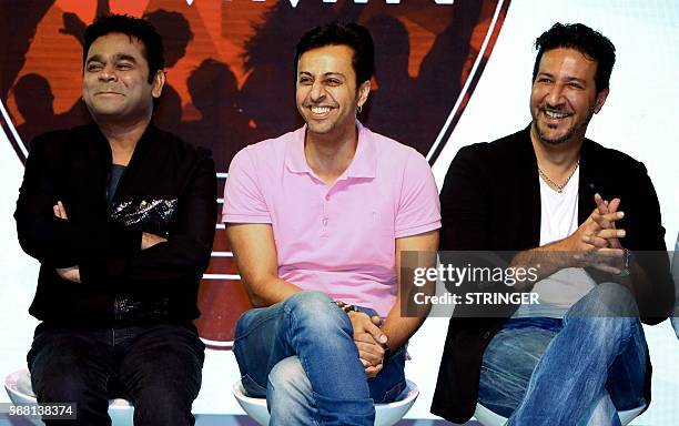 Indian Bollywood composer-singer-songwriter A. R. Rahman and Bollywood music composer-singer Salim Merchant and Sulaiman Merchant attend the Oyuki...