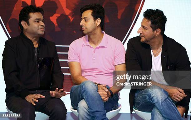 Indian Bollywood composer-singer-songwriter A. R. Rahman and Bollywood music composer-singer Salim Merchant and Sulaiman Merchant attend the Oyuki...