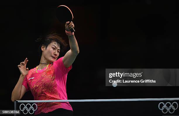 Ning Ding of China in action during her Womens Table Tennis Singles Semi Final match against I Song Kim of Democratic Peoples Republic of Korea at...