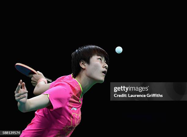 Ning Ding of China in action during her Womens Table Tennis Singles Semi Final match against I Song Kim of Democratic Peoples Republic of Korea at...