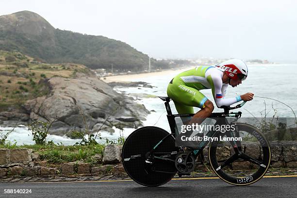 Primoz Roglic of Slovenia competes in the Cycling Road Men's Individual Time Trial on Day 5 of the Rio 2016 Olympic Games at Pontal on August 10,...