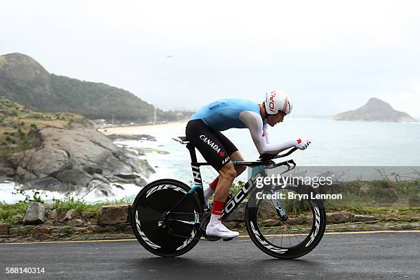 Hugo Houle of Canada competes in the Cycling Road Men's Individual Time Trial on Day 5 of the Rio 2016 Olympic Games at Pontal on August 10, 2016 in...