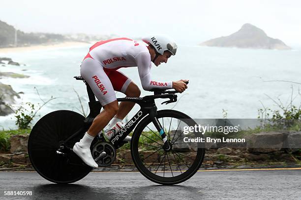 Michal Kwiatkowski of Poland competes in the Cycling Road Men's Individual Time Trial on Day 5 of the Rio 2016 Olympic Games at Pontal on August 10,...