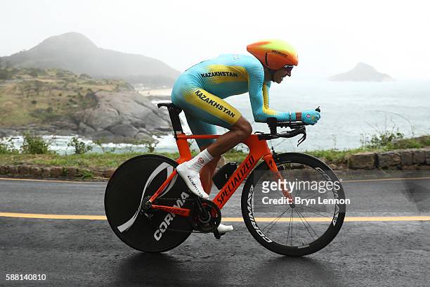 Andrey Zeits of Kazakhstan competes in the Cycling Road Men's Individual Time Trial on Day 5 of the Rio 2016 Olympic Games at Pontal on August 10,...