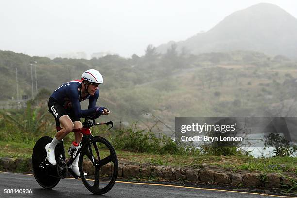 Brent Bookwalter of the United States competes in the Cycling Road Men's Individual Time Trial on Day 5 of the Rio 2016 Olympic Games at Pontal on...