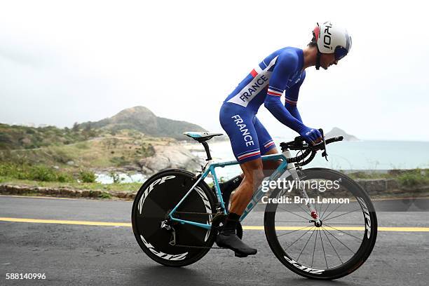 Alexis Vuillermoz of France competes in the Cycling Road Men's Individual Time Trial on Day 5 of the Rio 2016 Olympic Games at Pontal on August 10,...