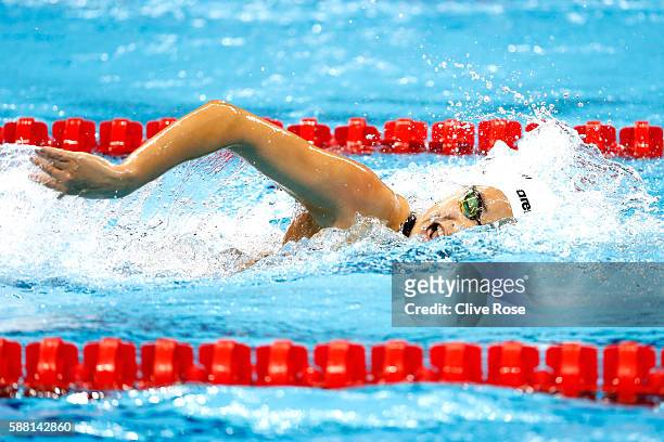 Yusra Mardini of the Refugee Olympic Team competes in the Women's 100m Freestyle heat on Day 5 of the Rio 2016 Olympic Games at the Olympic Aquatics...