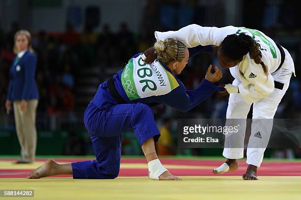 Sally Conway of Great Britain competes against Gevrise Emane of France during a Women's -70kg bout on Day 5 of the Rio 2016 Olympic Games at Carioca...