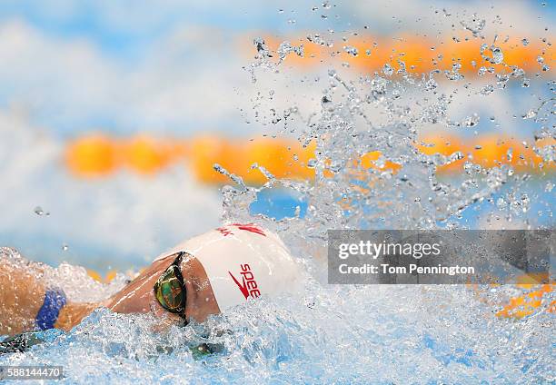 Penny Oleksiak of Canada competes in the Women's 100m Freestyle heat on Day 5 of the Rio 2016 Olympic Games at the Olympic Aquatics Stadium on August...