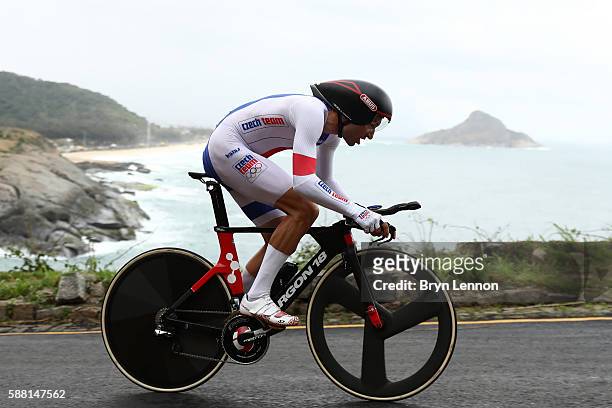 Jan Barta of the Czech Republic competes in the Cycling Road Men's Individual Time Trial on Day 5 of the Rio 2016 Olympic Games at Pontal on August...