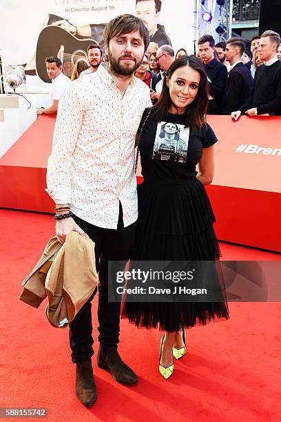 James Buckley and Clair Meek arrive for the World premiere of "David Brent: Life on the Road" at Odeon Leicester Square on August 10, 2016 in London,...