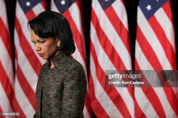 Secretary of State Condoleezza Rice, during a news conference in President Bush's new plan for Iraq, at the the Old Executive Office Building, in...