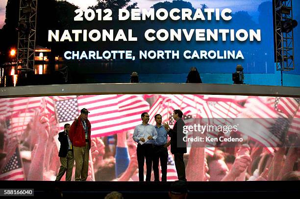 Workers prepare the Time Warner Cable Arena just days prior to the start of the Democratic National Convention in Charlotte, NC September 1, 2012....