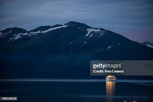 Cruise ship departs Whittier, AK into Prince William Sound in the late evening August 24, 2009. Photo Ken Cedeno
