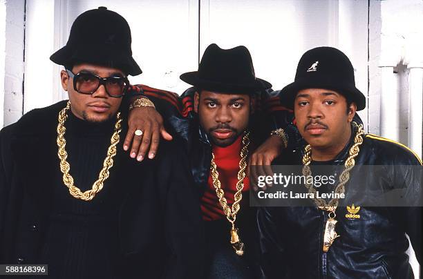 Hip hop group Run-DMC, Jason "Jam-Master Jay" Mizell, Joseph "Rev Run" Simmons and Darryl "D.M.C." McDaniels, circa 1980.