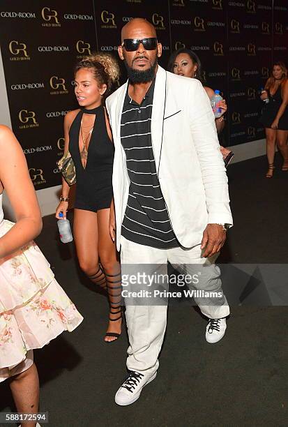 Halle Calhoun and R Kelly attend a Party at Gold Room on August 7, 2016 in Atlanta, Georgia.